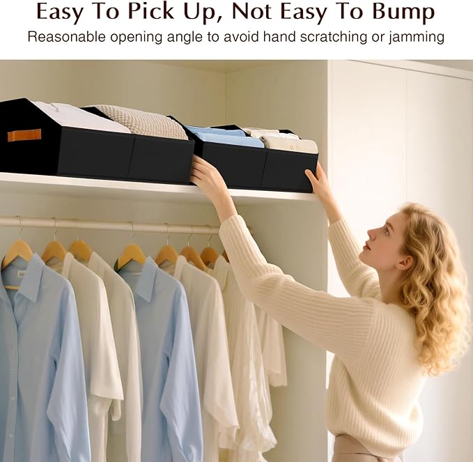 Homsorout Closet Organizers and Storage Bins - 6 Pack Collapsible Divided Trapezoidal Cube Storage Bins Baskets with Orange H