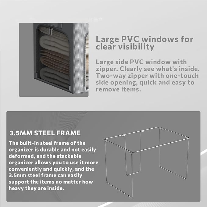 3Pack Clothes Storage Bins - Oxford Frame Storage Box Foldable Stackable Storage Organizer with 3 Openings Design, Metal Fram