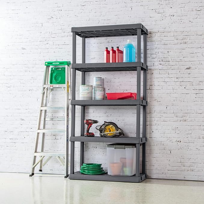 Sterilite 2-Pack 5 Shelf Unit, Heavy-Duty Shelving Storage Rack for Home and Garage, Gray - Multipurpose Plastic Organizer Sh