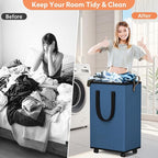SpaceTrove Laundry Basket with Wheels, Collapsible Laundry Baskets, Laundry Hamper with Handles Detachable Wheels, Rolling La
