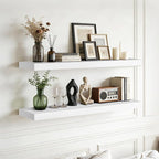 Floating Wall Shelf 36x6.8x1.7 Inch – Solid Wood Shelf in White Finish – Heavy Duty Wall Mounted Rustic Display Shelf for Liv