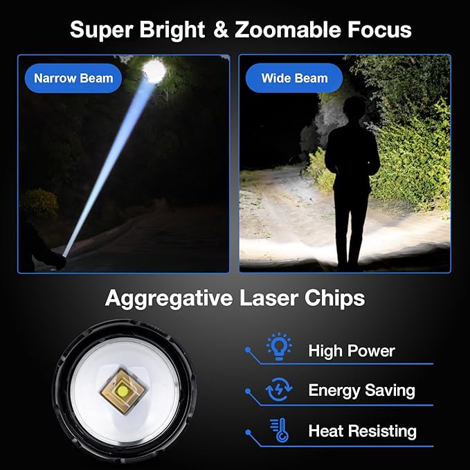 Rechargeable Flashlight 980,000L High Lumens 2 Pack, Led Tactical Flash Light, Super Bright Flashlights with 7 Modes, USB C C