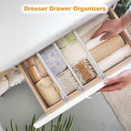 6 Pack Drawer Dividers for Clothes, 4" High 10.6"-16.9" Adjustable Drawer Dividers Expandable Dresser Drawer Organizer, Clear