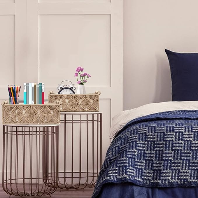 Macrame Storage Basket Boho Decor Baskets for Organizing Woven Decorative Basket for Countertop Toilet Paper Basket for Toile