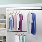 INFLATION Closet Rod With Hangers Adjustable Width (15-50 Inch) Tension for Hanging Clothes Rack, 35 Inch Height, Elegant Bla