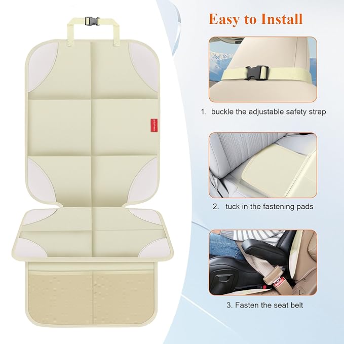 Car Seat Protector for Child Car Seat with Thick Padding, Non-Slip Backing, Mesh Storage Pockets, Waterproof Car Seat Covers 