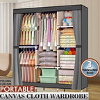 Karlhome 4-Tiers 8 Compartment Canvas Wardrobe, Portable Wardrobe Fabric Wardrobe with Shelves and Cover for Hanging Clothes,