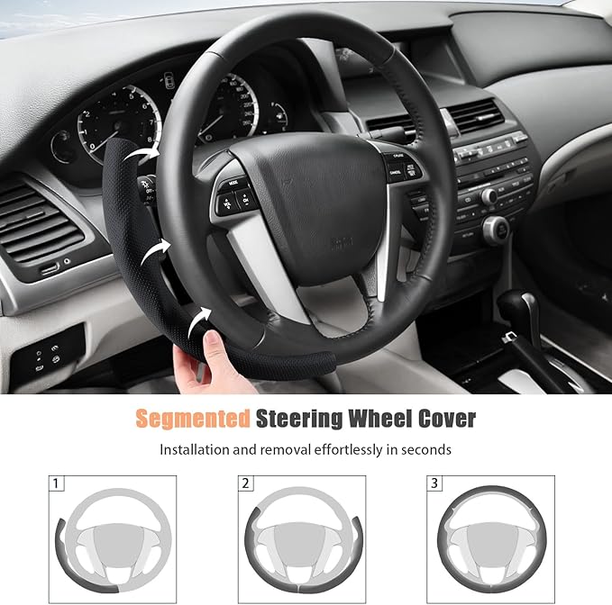 Aimato Customized Steering Wheel Cover for Honda Accord 2008-2012/Pilot 2009-2015/Odyssey 2011-2017,Thin,Anti-Slip,Scratch-Resistant Exclusive Car Accessory for Honda,Nappa Black