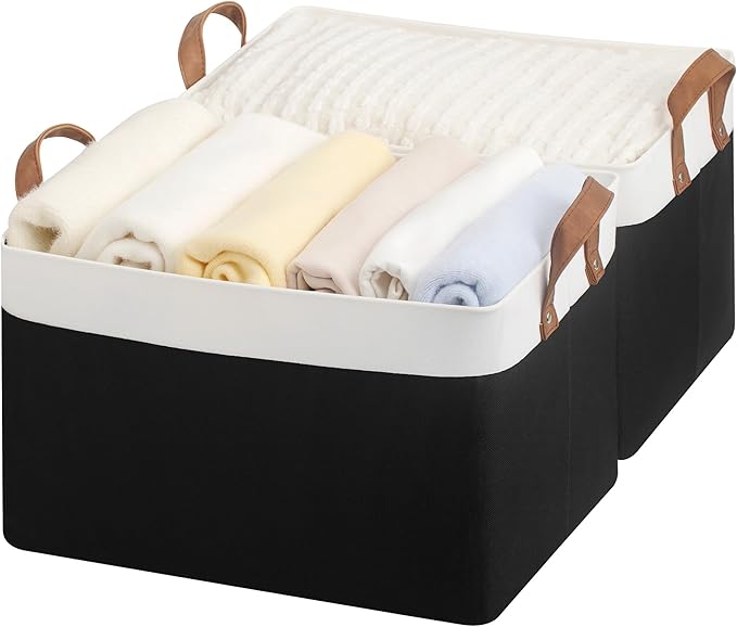 StorageWorks Storage Bins, Fabric Storage Bins for Shelves, Large Storage Baskets with Metal Frame, Closet Baskets and Bins w