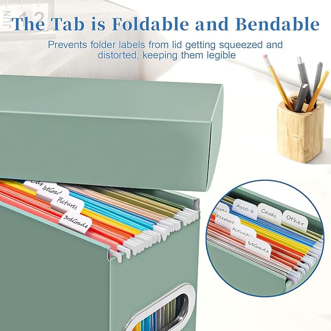 File Organizer Box with Lid & Handle, Thickened Cardboard Hanging File Folder Storage Boxes for Letter Size, Portable Filing 