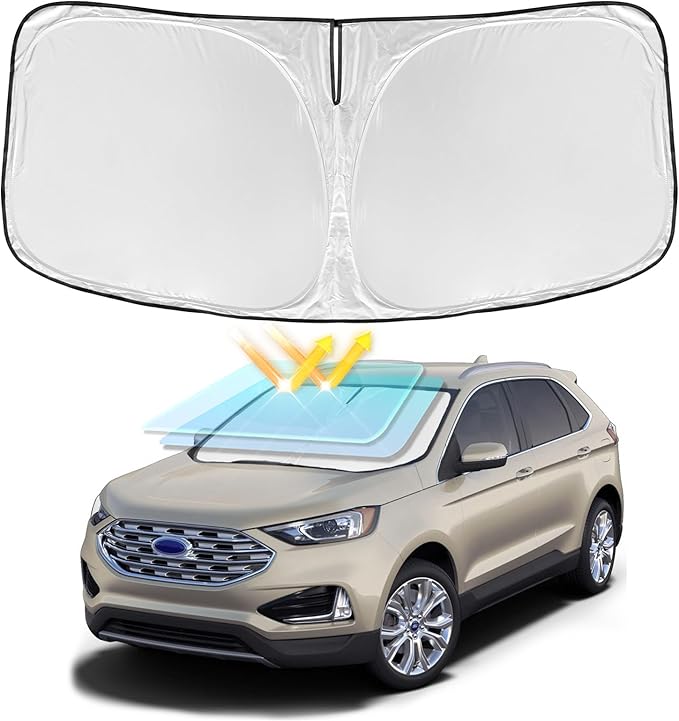 for Ford Edge 2015-2024 Windshield Sun Shade - 4 Layers Car Sunshades for Front Windows Shade Cover Custom Fit Edge Sun Visor 250T Retractable Shade Blocks UV Rays Car Accessories