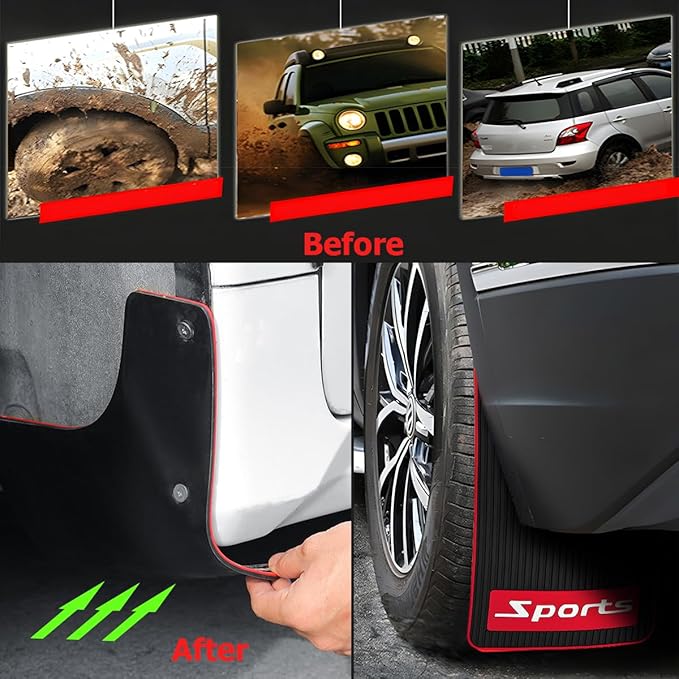 HZEL Car Mud Flaps, 4PCS Soft Flexible Bendable Rubber Vehicle Mudguard Splash Guard with Hardware Tool, Auto Exterior Protec