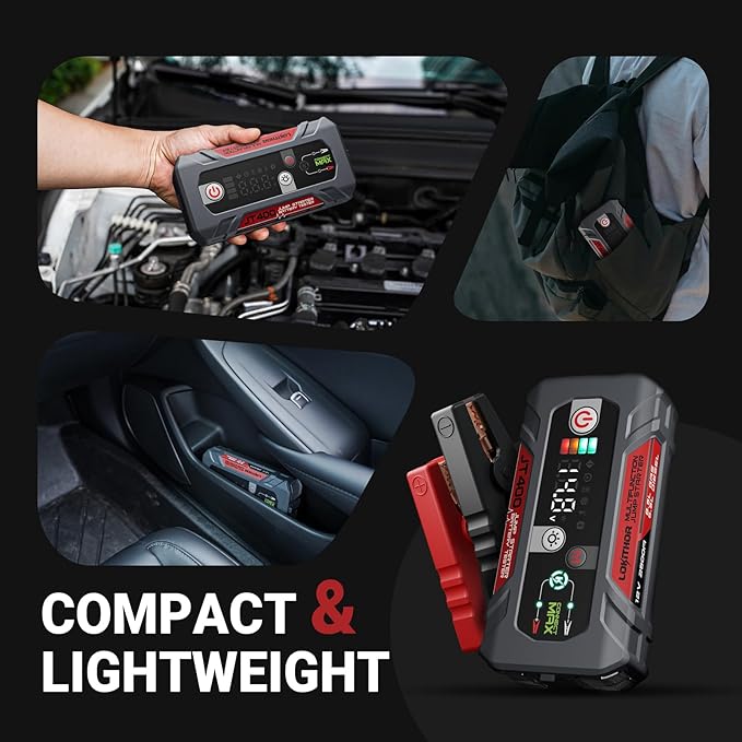 LOKITHOR JT400 2500A Portable Jump Starter with Battery Tester, 12V Car Battery Jump Starter for Up to 8.5L Gas or