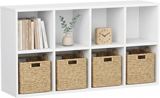 YESHOMY 8-Cube Storage Organizer, 2-Tier White Bookshelf Open Frame, Modern Bookcase Display Shelf with Adjustable Shelves fo