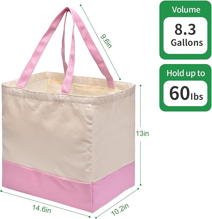 Canvas Reusable Grocery Bags Heavy Duty, 8.3 gal Foldable Large Tote Bag with Handles, Holds 60 lbs Canvas Shopping Bags, 1 Pack
