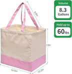 3 Pack Canvas Reusable Grocery Bags Heavy Duty, 8.3 gal Foldable Large Tote Bag with Handles, Holds 60 lbs Canvas Shopping Bags & Washable Eco-friendly Bags with 5 Pockets, Pink+Off white