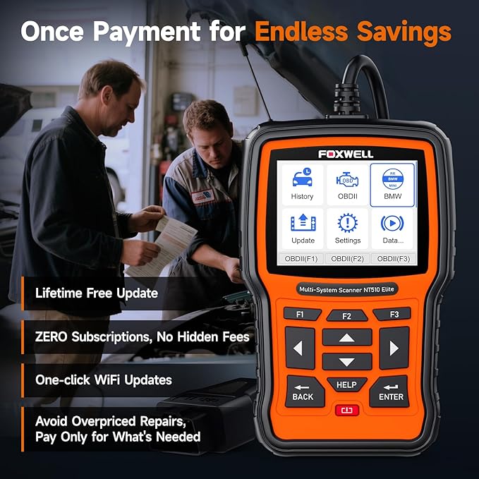 FOXWELL NT510 Elite Scan Tool fit for BMW Scanner Full Diagnostic Tool OBD2 Scanner, All System Bi-Directional Control Code