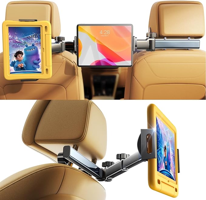 LISEN for iPad Holder Car Road Trip Travel Essentials Activities for Toddler Kids Gifts, Car Accessories for Women Interior Men Truck 3in1 Tablet Holder Back Seat Car Camping Headrest Organizer