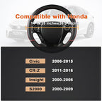 GIANT PANDA Steering Wheel Cover for Honda Civic(2006-2015),CR-Z, Insight, S2000 (Black+Red Line-Small Size)