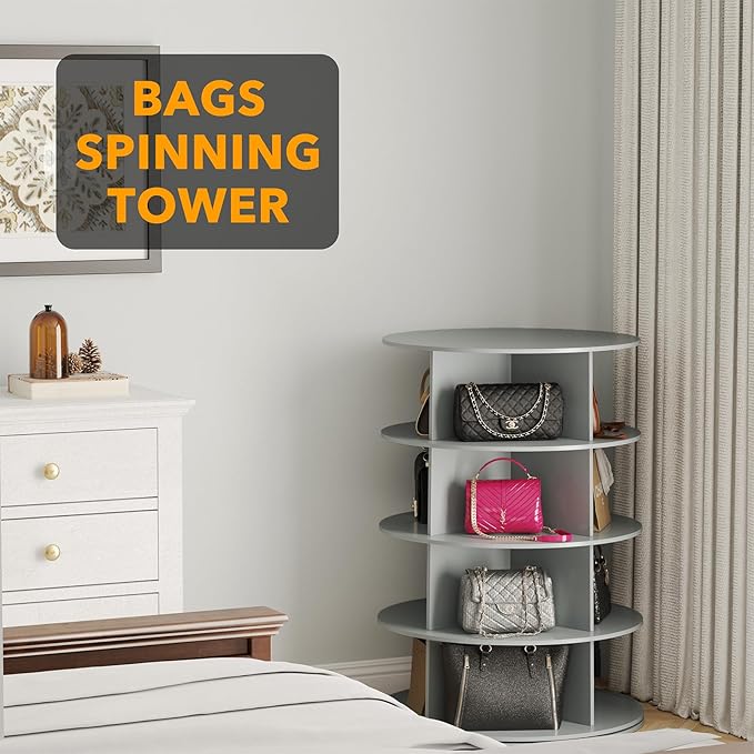 SpaceAid 4 Tier Rotating Shoe Rack Tower, Spinning Shoe Display Lazy Susan, Revolving 360 Shoe Rack Storage Round Carousel, V