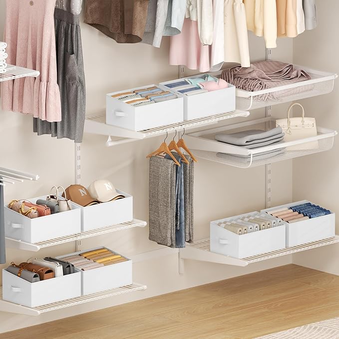 DIMJ Closet Storage Bins 8 Pack - Fabric Storage Baskets for Shelves, Large Clothes Organizers with Handles, Trapezoid Shelf 