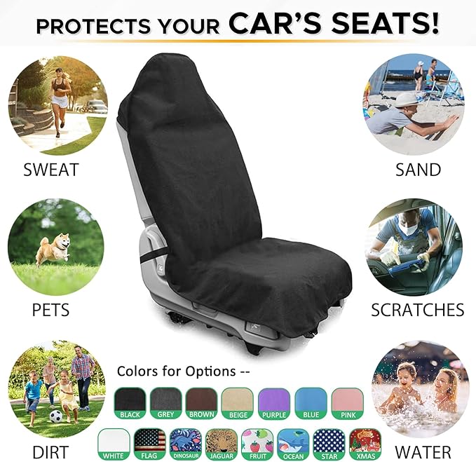 Waterproof Sweating Car Seat Cover for Post Gym Workout, Running, Swimming, Beach and Hiking, Universal Fit Non-Slip Bucket S