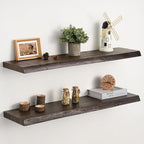 Floating Shelves Set of 2, Solid Elm Wood Wall Shelves 32 Inch - Invisible Bracket Mount for Living Room, Bedroom, Kitchen, B