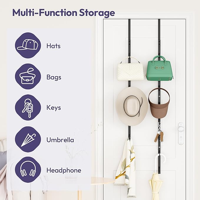 SWTYMIKI Over The Door Purse Organizer - 2 Packs Wall Mounted Purse Rack with 8 Hooks Design, Hanging Handbag Organizer Stora
