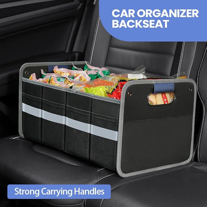 Car Trunk Organizer for SUV, Car Storage Organizer Reinforced Handles, Collapsible Multi-Compartment Foldable and Waterproof