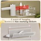 Wall-Mounted Hair Dryer Holder Styling Tool Organizer 4-Shelf Storage Wire Basket with Hook Heat Safe Rack for Hair-Straighte