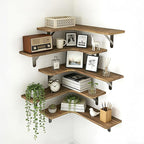 Corner Floating Shelves Wall Mounted Set of 5, Rustic Wood Corner Shelves for Bedroom Living Room Bathroom Kitchen Storage an