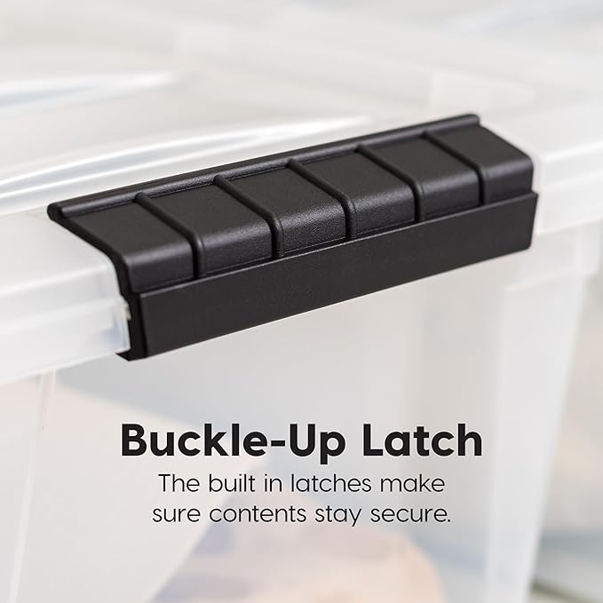 IRIS USA 6-Pack 54 Quart Stackable Storage Bins with Lids [Made in USA] - Everyday Organizer Latching Clear Plastic Organizat