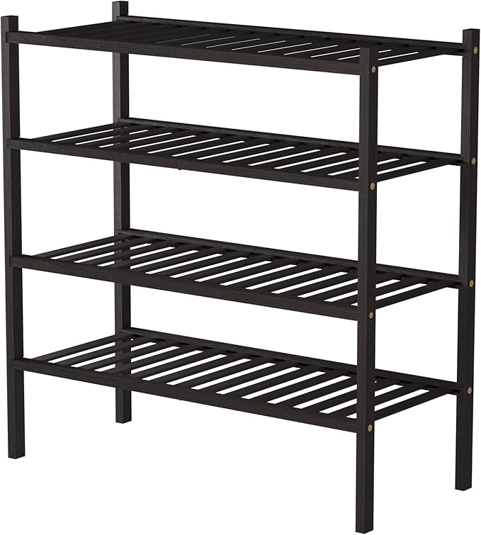 ROMGUAR CRAFT 4 Tier Bamboo Shoe Rack for Closet Free Standing Wood Shoe Shelf for Entryway Small Space Stackable 27"x11"x26"