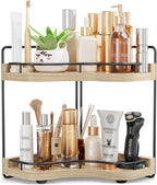 2-Tier Corner Bathroom Counter Organizer with Embedded Screw Holes, Secure & Stable Wood Vanity Shelf for Makeup and Skincare