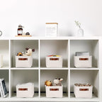 HNZIGE Fabric Storage Baskets for Organizing Small Storage Baskets for Shelf,6 Pack Shelf Baskets for Storage with Leather Ha