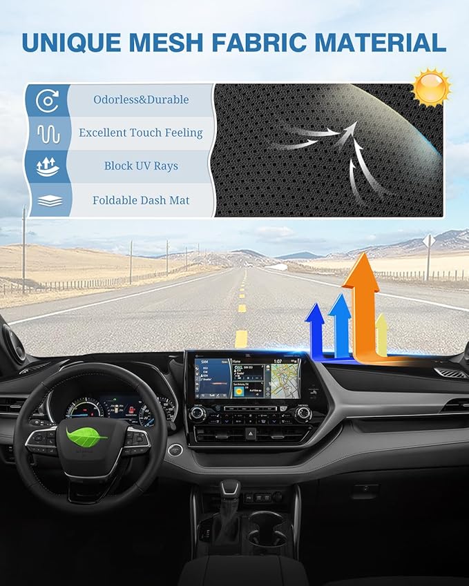 FIILINES Dash Cover Fit for Toyota Highlander 2020-2025 (Fit with or Without Display) Dashboard Mat Cover Sunshade Nonslip Me