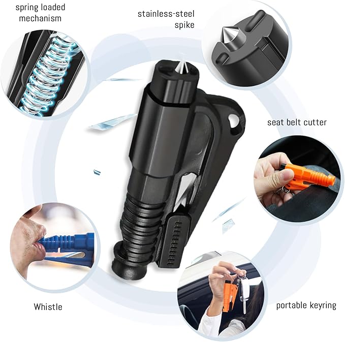 8 Pcs Car Window Breaker Tool Keychain,3 in 1 Glass Breaker and Seatbelt Cutter & Survival Whistle, Emergency Keychain Car Es