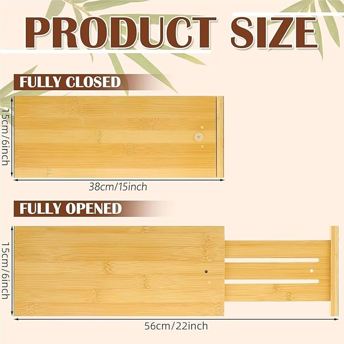 8 Pcs 6'' High Bamboo Drawer Dividers, Non-slip Deep Kitchen Dresser Drawer Organizer with Spring Loaded Adjustable Expandabl