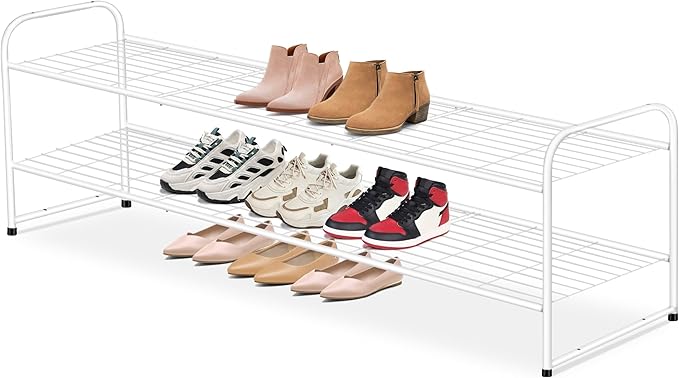 AOODA Long 2 Tier Shoe Rack for Closet Metal Wide Stackable Shoe Storage Organizer for Entryway, Bedroom, Floor, 18-Pairs Low