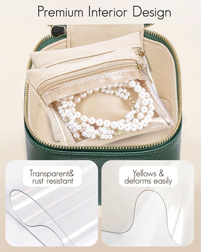 VLANDO Jewelry Travel Case,Travel Jewelry Organizer with Clear Velvet Jewelry Bags 6Pcs Zipper Pouch for Women Girl Christmas
