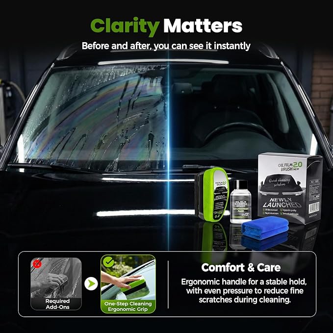 Automotive Oil Film Cleaning Brush, Upgrade 2.0 Glass Cleaning Board for Car Windows, Windshield Cleaner with Cloth, Glass Oi