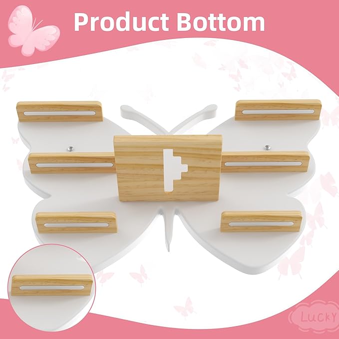 White Butterfly Tonie Shelf Wall Mounted - Tonies Wall Shelf for Toniebox, Charging Station, Magnetic Wood Display Floating S