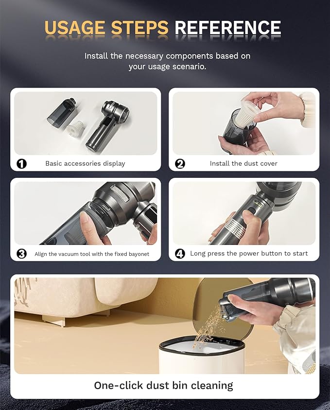 Baiwade Cordless Handheld Car Vacuum Cleaner, 15000PA High Power 2-in-1 Mini Vacuum Duster & Inflator with LED Display Screen