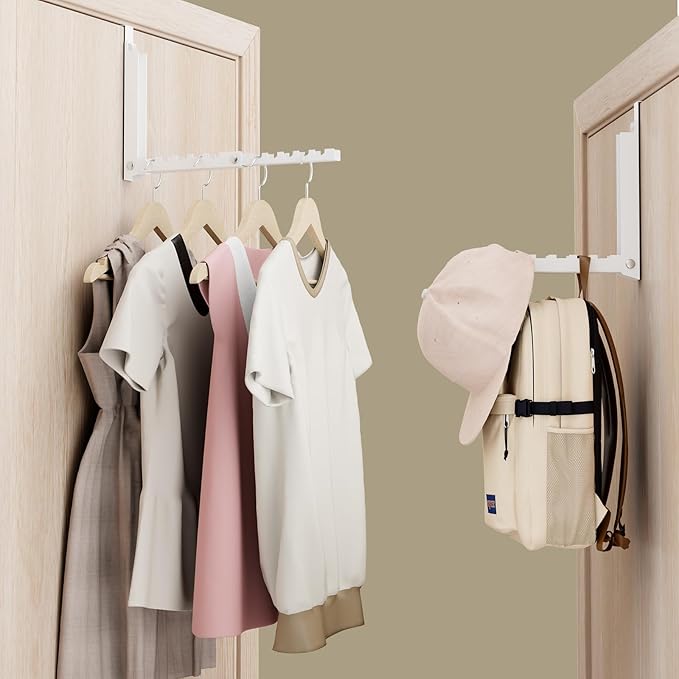 BAKON Over The Door Hanger Folding Clothes Drying Rack, Double Fold Hanging Door Hooks Coat Rack for Indoor Laundry Room Comp
