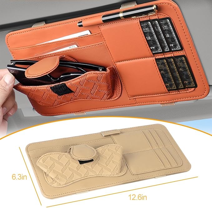 Sun Visor Organizer for Lincoln Navigator 2010-2025 Multifunctional PU Leather Organizer with Sunglasses Holder Pocket Car Interior Accessories, Beige Style