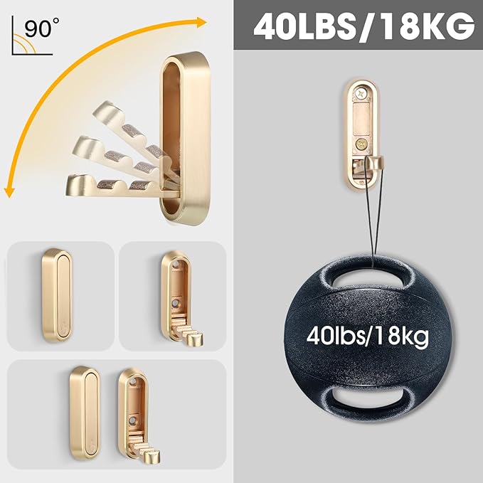 Dntorx Folding Coat Hooks, 2 Pcs Foldable Gold Wall Hooks Heavy Duty Foldable Hook Bathroom Towel Hooks Robe Hooks Wall Mount