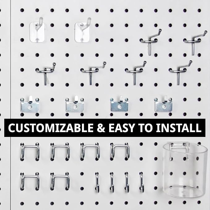 Azar Displays, 900945-WHT, 70 Piece Pegboard Organizer, Wall Mount Peg Board Combination Panel Kit for Bedroom, Craft Room, S
