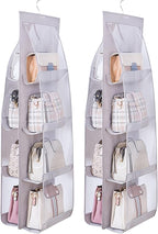 MURRI&MURRDI 2 Packs Hanging Handbag Organizer for Closet, Purse Storage Holder with 8 Easy Access Clear PVC Pockets, Womens 