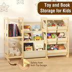 Kids Bookshelf and Toy Storage Organizer with 3-Tier Book Display and Shelves, Kids Toy Organizers and Storage with Bins, Boo