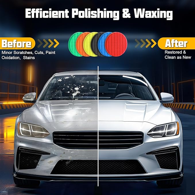 6 PCS Buffing Pads, Polishing Pad Kit 6.5 Inch Face for 6 Inch 150mm Backing Plate Compound, Cutting Polishing Pad Kit for Car Buffer Polisher Compounding, Polishing and Waxing